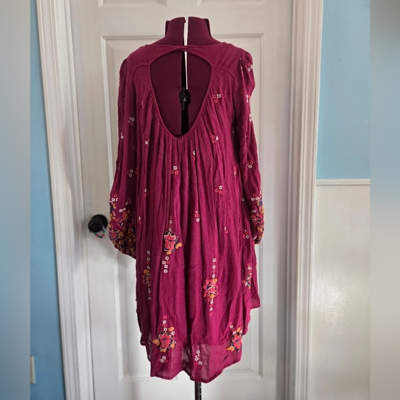 Free People Magenta Embroidered Long Sleeve Mini Semi Backless Dress - Picture 5 of 11